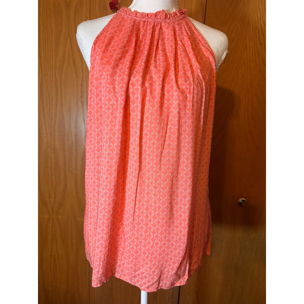 Ava Christine Coral‎ Pink Geometric Halter Neck Ruffle Blouse Top Womens Medium